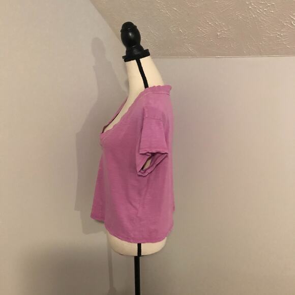 Anthropologie Pilcro Magenta Boxy Plunge V-Neck Tee - Size Small - Picture 3 of 9